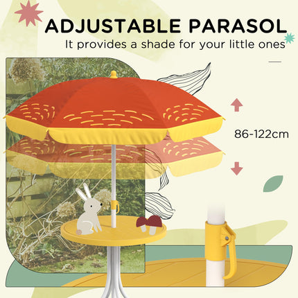 Kids Lion Themed Picnic Table and Foldable Chair Set with Adjustable Parasol - Yellow