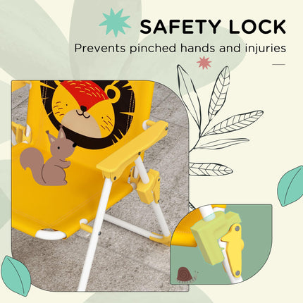 Kids Lion Themed Picnic Table and Foldable Chair Set with Adjustable Parasol - Yellow