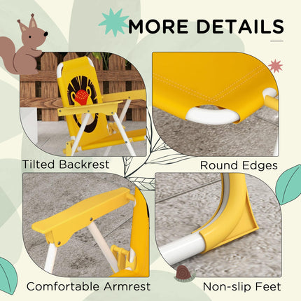 Kids Lion Themed Picnic Table and Foldable Chair Set with Adjustable Parasol - Yellow