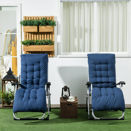 2pc Reclining Zero Gravity Folding Sun Loungers with Cushions - Blue
