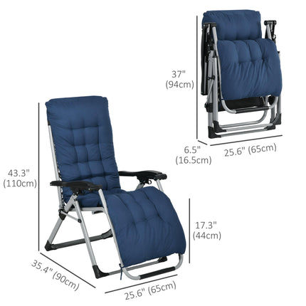 2pc Reclining Zero Gravity Folding Sun Loungers with Cushions - Blue