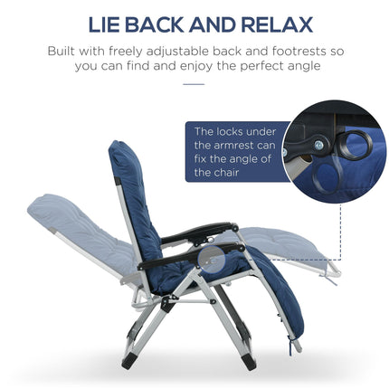 2pc Reclining Zero Gravity Folding Sun Loungers with Cushions - Blue