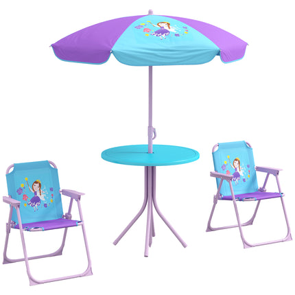 4 Piece Kids Fairy Picnic Table Set with Adjustable Parasol - Pink