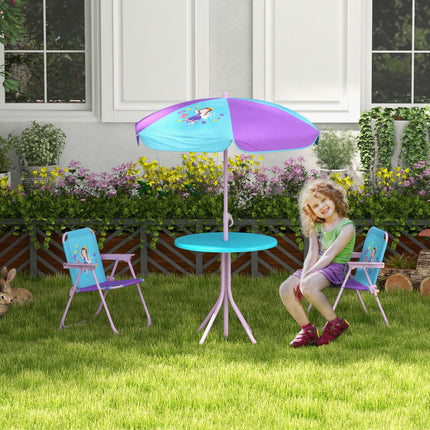 4 Piece Kids Fairy Picnic Table Set with Adjustable Parasol - Pink
