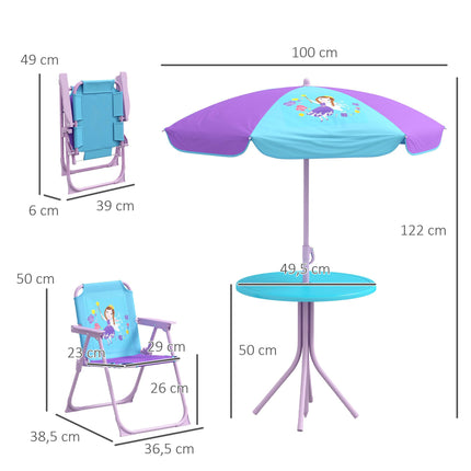 4 Piece Kids Fairy Picnic Table Set with Adjustable Parasol - Pink