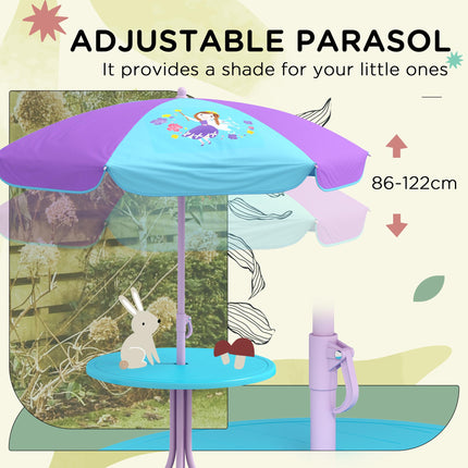 4 Piece Kids Fairy Picnic Table Set with Adjustable Parasol - Pink
