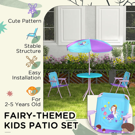 4 Piece Kids Fairy Picnic Table Set with Adjustable Parasol - Pink