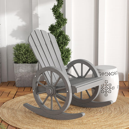 Wooden Adirondack Outdoor Reclining Rocking Chair - Grey