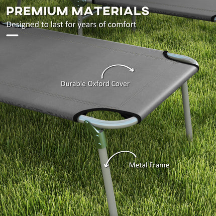 Set of 2 Outdoor Foldable Sun Loungers with 4-Level Adjustable Backrest & Sun Shade Awning - Grey