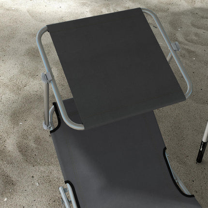 Set of 2 Outdoor Foldable Sun Loungers with 4-Level Adjustable Backrest & Sun Shade Awning - Grey