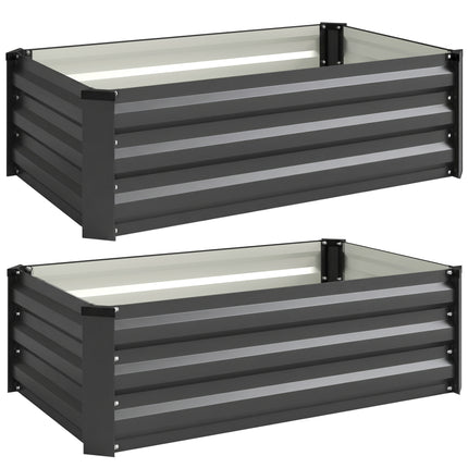 Set of 2 Galvanised Steel Raised Garden Beds 30x100cm - Grey