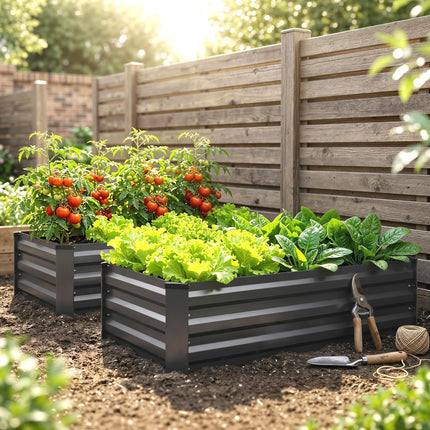 Set of 2 Galvanised Steel Raised Garden Beds 30x100cm - Grey