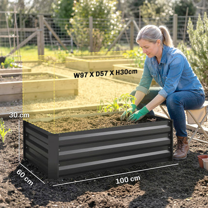 Set of 2 Galvanised Steel Raised Garden Beds 30x100cm - Grey