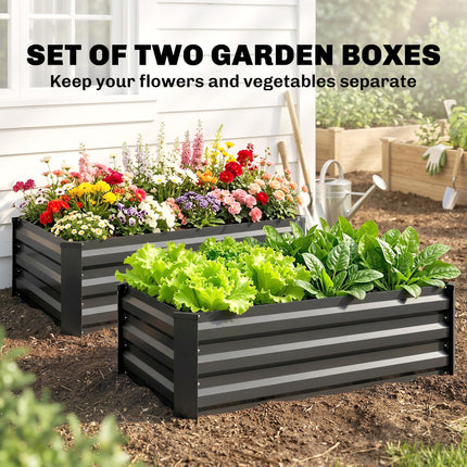 Set of 2 Galvanised Steel Raised Garden Beds 30x100cm - Grey