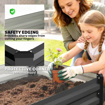 Set of 2 Galvanised Steel Raised Garden Beds 30x100cm - Grey