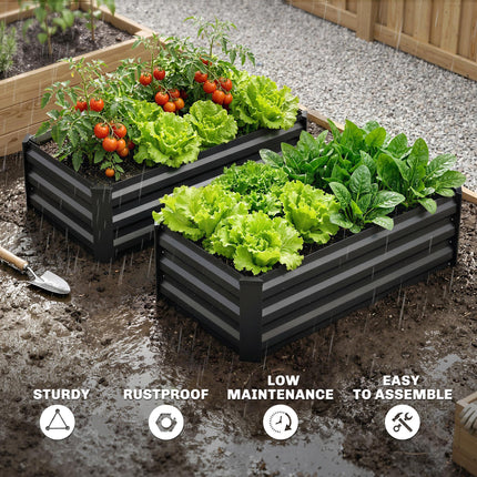 Set of 2 Galvanised Steel Raised Garden Beds 30x100cm - Grey