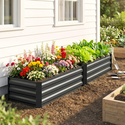 Set of 2 Galvanised Steel Raised Garden Beds 30x100cm - Grey