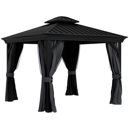 3x3.7m Outdoor Hardtop Gazebo with Aluminium Frame and Mesh Curtains - Dark Grey