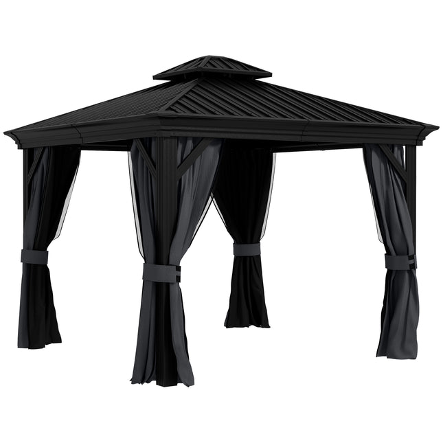 3x3.7m Outdoor Hardtop Gazebo with Aluminium Frame and Mesh Curtains - Dark Grey
