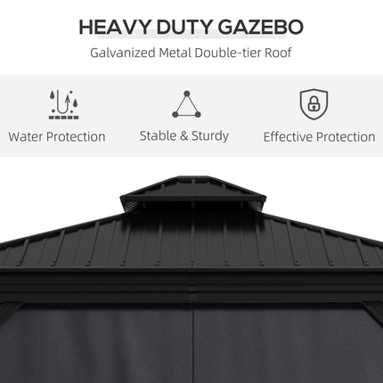3x3.7m Outdoor Hardtop Gazebo with Aluminium Frame and Mesh Curtains - Dark Grey