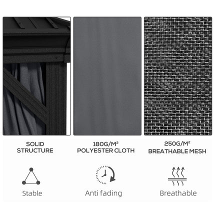 3x3.7m Outdoor Hardtop Gazebo with Aluminium Frame and Mesh Curtains - Dark Grey
