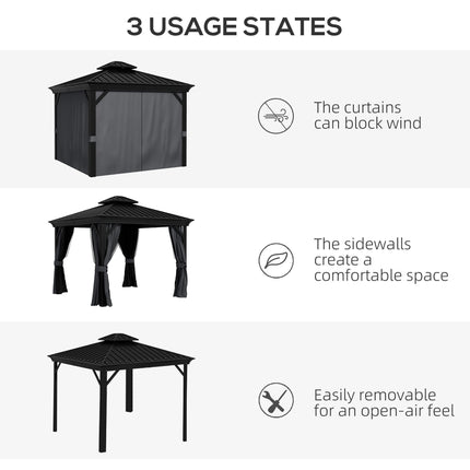 3x3.7m Outdoor Hardtop Gazebo with Aluminium Frame and Mesh Curtains - Dark Grey