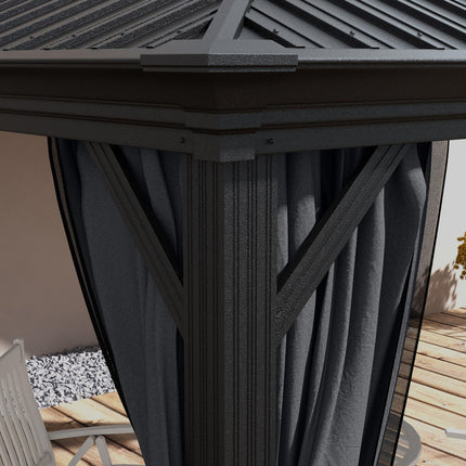 3x3.7m Outdoor Hardtop Gazebo with Aluminium Frame and Mesh Curtains - Dark Grey