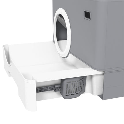 Enclosed Cat Litter Box with Front Entry, Top Exit, Drawer Tray & Scoop 52x41x38.5cm - Grey
