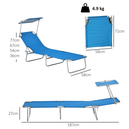 Adjustable Sun Lounger with Face Canopy - Bright Blue