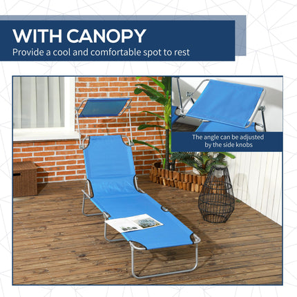 Adjustable Sun Lounger with Face Canopy - Bright Blue