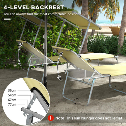 Outdoor Foldable Sun Lounger Set of 2 with 4-Level Adjustable Backrest and Sun Shade Awning - Beige
