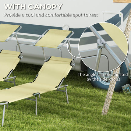 Outdoor Foldable Sun Lounger Set of 2 with 4-Level Adjustable Backrest and Sun Shade Awning - Beige