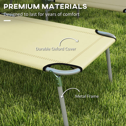 Outdoor Foldable Sun Lounger Set of 2 with 4-Level Adjustable Backrest and Sun Shade Awning - Beige