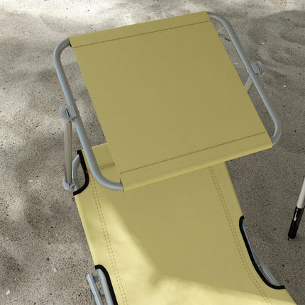 Outdoor Foldable Sun Lounger Set of 2 with 4-Level Adjustable Backrest and Sun Shade Awning - Beige
