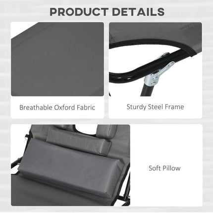 Outdoor Foldable Sun Lounger Set of 2 with 4-Level Adjustable Backrest, Pillow & Reading Hole - Dark Grey