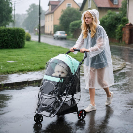Foldable Pet Stroller for XS & S Dogs with Rain Cover - Green