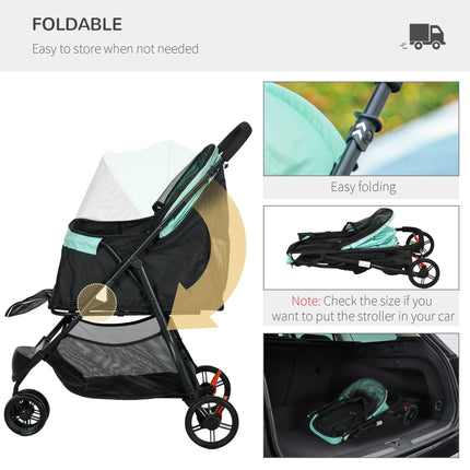 Foldable Pet Stroller for XS & S Dogs with Rain Cover - Green