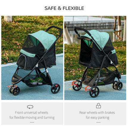 Foldable Pet Stroller for XS & S Dogs with Rain Cover - Green
