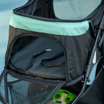 Foldable Pet Stroller for XS & S Dogs with Rain Cover - Green