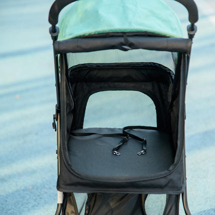 Foldable Pet Stroller for XS & S Dogs with Rain Cover - Green