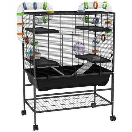 Large Hamster and Gerbil Cage with Tubes, Ramps, Platforms & Running Wheel - Black