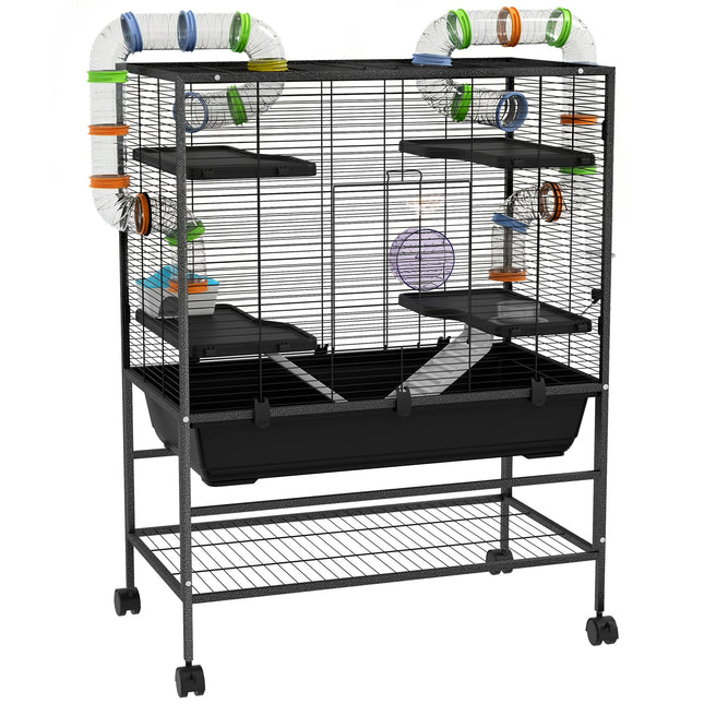 Large Hamster and Gerbil Cage with Tubes, Ramps, Platforms & Running Wheel - Black