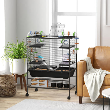 Large Hamster and Gerbil Cage with Tubes, Ramps, Platforms & Running Wheel - Black