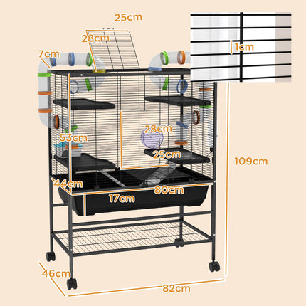 Large Hamster and Gerbil Cage with Tubes, Ramps, Platforms & Running Wheel - Black