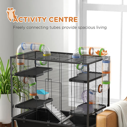 Large Hamster and Gerbil Cage with Tubes, Ramps, Platforms & Running Wheel - Black