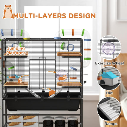 Large Hamster and Gerbil Cage with Tubes, Ramps, Platforms & Running Wheel - Black