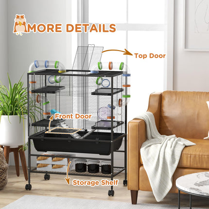 Large Hamster and Gerbil Cage with Tubes, Ramps, Platforms & Running Wheel - Black