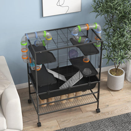 Large Hamster and Gerbil Cage with Tubes, Ramps, Platforms & Running Wheel - Black