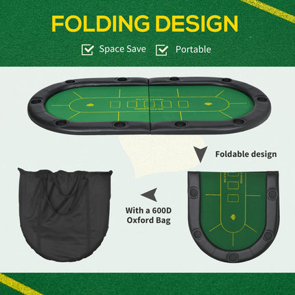 Foldable 10-Player Poker Mat with Cup Holders and Carry Bag - Green