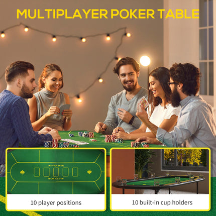 Foldable 10-Player Poker Mat with Cup Holders and Carry Bag - Green